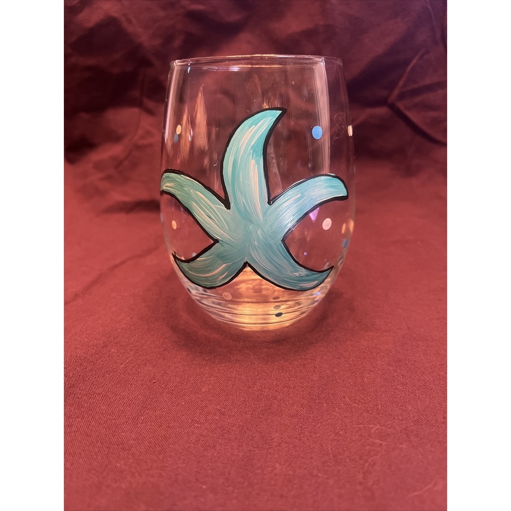 Hand painted stemless wine glass - one glass